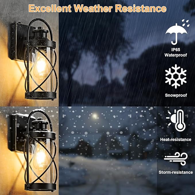 Dusk to Dawn Outdoor Wall Lights Fixtures, Waterproof Exterior Lighting Fixtures with Photocell Sensor,Vintage Black-Bronze Metal Cage Lantern Outside Lights for Porch Patio House Garage（2 Pack）