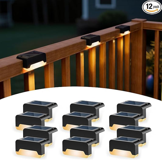 SOLPEX Solar Deck Lights, Solar Step Lights for Outside Waterproof Led Stair Light for Outdoor Fence, Balcony, Patio, Railing, Front Porch, Yard and Pathway(12pack Warm White)
