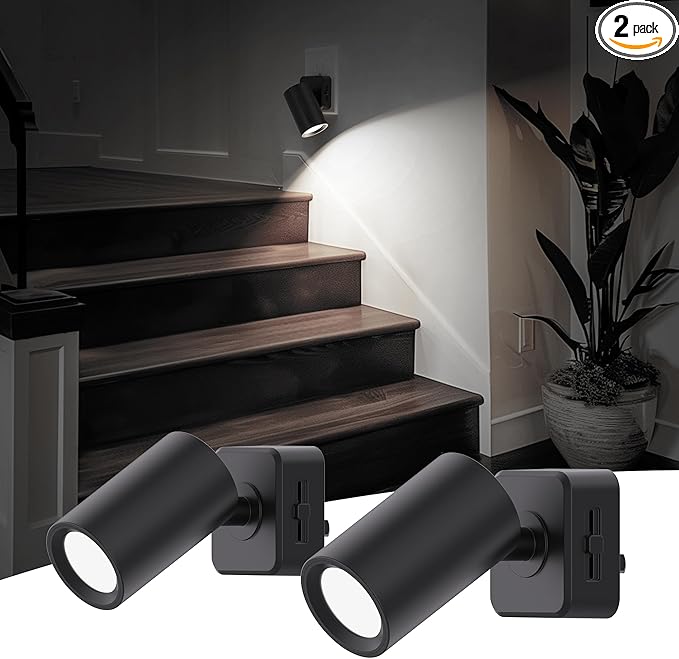 L LOHAS LED Night Lights Plug into Wall, [2-Pack] Rotatable Night Lights with Dusk to Dawn Sensor, 0-100 LM Brightness Adjustable,Daylight White 5000K Spot Light Indoor for Bathroom Hallway