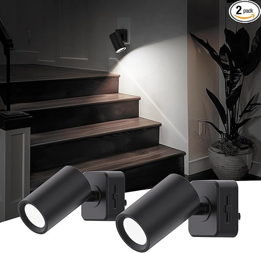 L LOHAS LED Night Lights Plug into Wall, [2-Pack] Rotatable Night Lights with Dusk to Dawn Sensor, 0-100 LM Brightness Adjustable,Daylight White 5000K Spot Light Indoor for Bathroom Hallway