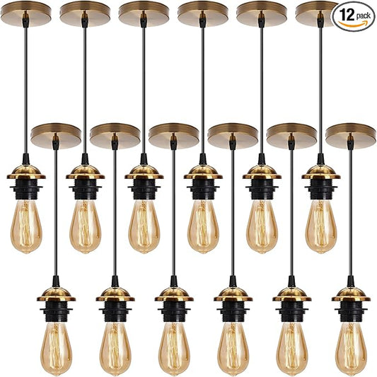 12 Pack Industrial Mini Pendant Light Kit Bulk, UL E26/E27 Lamp Socket 3.28 ft Adjustable Hanging Light Cord Kit Edison Vintage Retro Ceiling Lamp Fixture for Kitchen Bar Decor(Bronze)