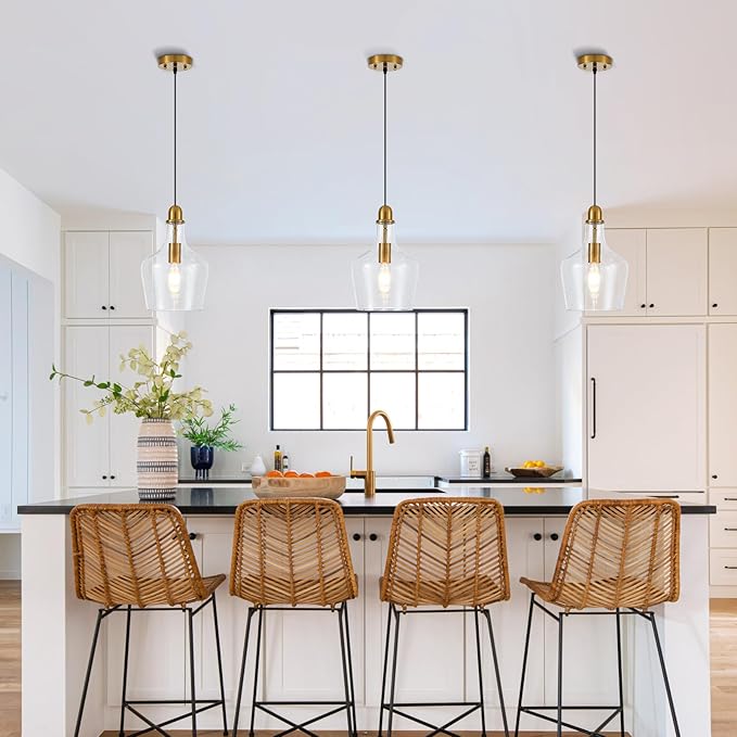 9” Seeded Glass Pendant Light Modern Brass 1 Light Single Dome Bubble Pendant Lighting Fixtures for Kitchen Island Dining Room Hallway, UL Listed