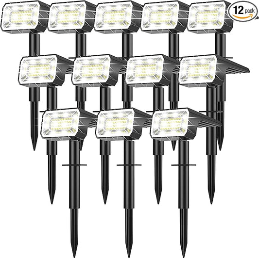 Solar Spot Lights Outdoor, 12 Pack Solar Landscape Lights with 100 LEDs Each, 4 Lighting Modes, IP65 Waterproof, 2-in-1 Adjustable Solar Spotlights for Yard Garden Pathway Driveway(Cool White)