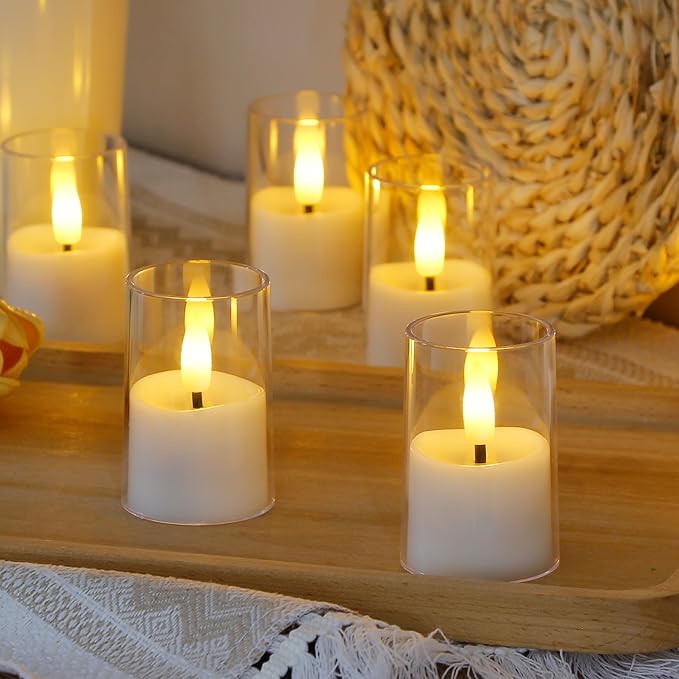 Flameless Small Tea Light LED Candles, Acrylic Battery Operated Votive 1.7" x2.5" with Remote Control and Timer, Tealight White Flickering Warm Light Pack of 15 Electric Long Lasting