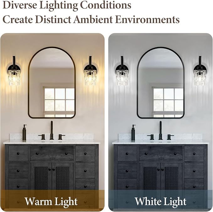 Matte Black Wall Sconce, 1-Light Bathroom Vanity Light Fixture with Clear Glass Shade,Modern Wall Light for Mirror Living Room Hallway Bedroom