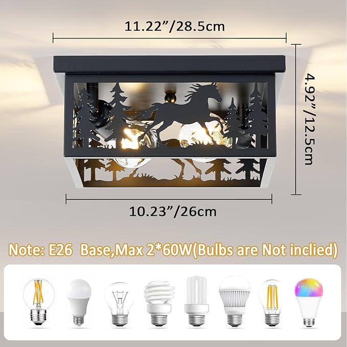 Farmhouse Rustic Horse Ceiling Light Fixtures, Vintage Metal Cage Light Perfests for Kitchen,Living Room, Bedroom, Balcony, Entryway, Hallway, Cabin(Bulbs not Included)