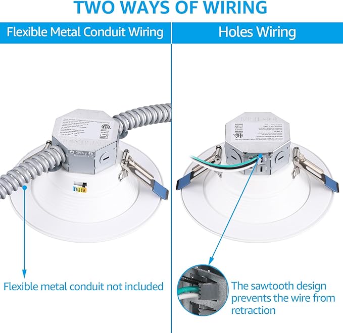 TORCHSTAR 8-Pack 5CCT 6 Inch LED Integrated Canless LED Recessed Lighting with J-Box, Anti-Glare Deep Baffle, CRI90 Dimmable Ceiling Downlight, ETL Air Tight IC Rated, 2700K3000K3500K4000K5000K