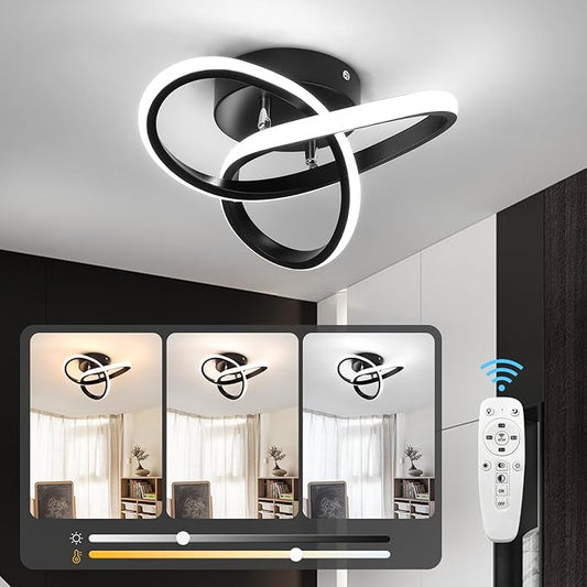 CANEOE Black Hallway Ceiling Light Fixtures 24W Dimmable LED Ceiling Light with Remote Control Modern Flush Mount Ceiling Lights for Bedroom Bathroom Kitchen Balcony Stair Aisle Ceiling Lamp
