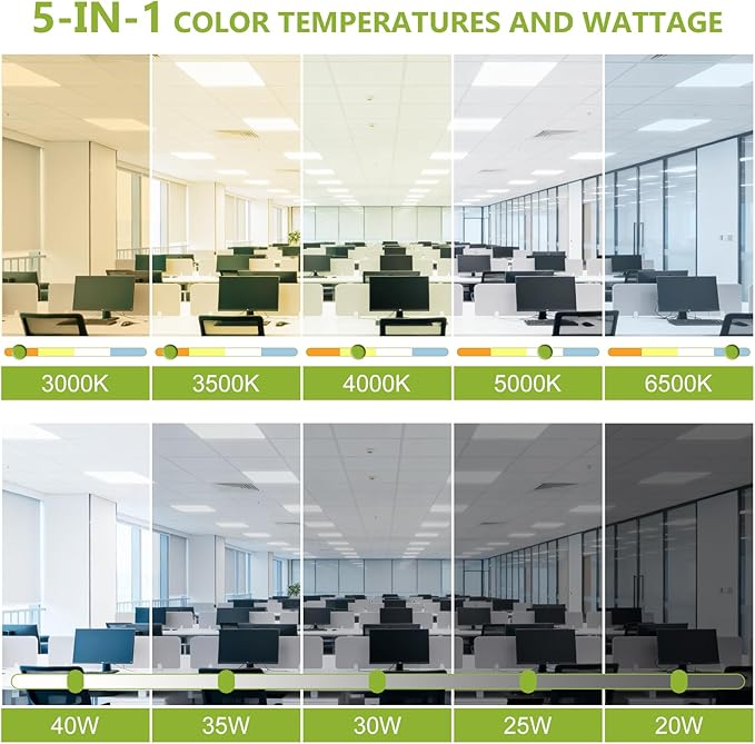6 Pack 2x2 LED Flat Panel Light Drop Ceiling Light Fixture, 5200LM, 5CCT LED Drop Surface Mount Ceiling Office Light, 40W/35W/30W/25W/20W Selectable,6500K/5000K/4000K/3500K/3000K,Dimmable 0-10V,ETL