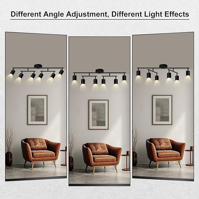 AUQUEE 6 Light Track Lighting Fixtures Ceiling, Matte Black Kichen Track Lighting Fixtures with Rotatable Light Heads, Upgrade Light Poles, Modern LED Sopt Lights for Kitchen/Hallway, No GU10 Bulb