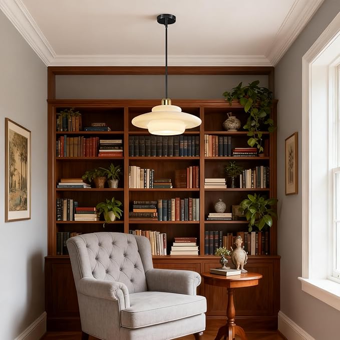 Pendant Lights Kitchen Island: Mid-Century Modern Hanging Light Fixture Entryway - Glass Pendant Lamp Dining Room (Black Rod)