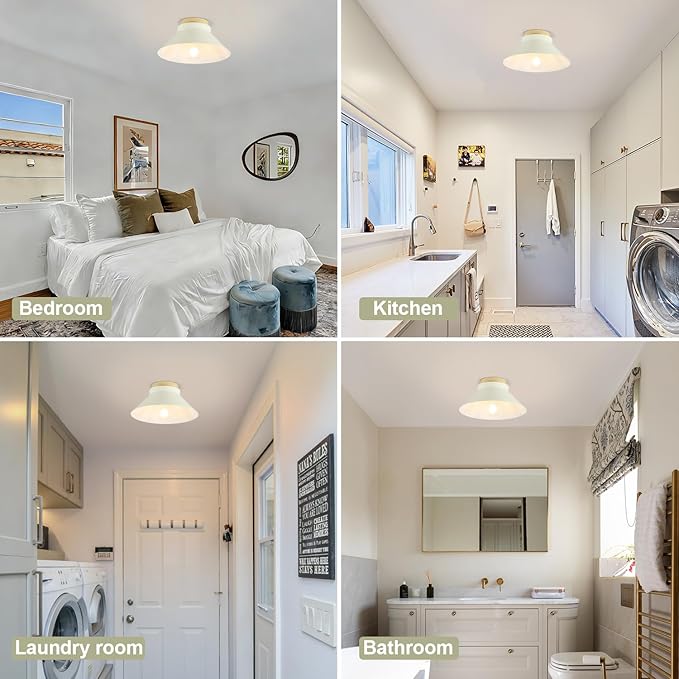 11.8'' Modern Ceiling Light Fixtures, Cream White Metal Flush Mount Light Fixtures with Natural Wood Accent, Farmhouse Semi Flush Mount Ceiling Lights for Kitchen, Hallway, Entryway,Laundry Room