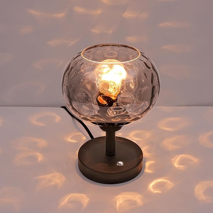Touch Control Hammered Glass Table Lamp Matte Black Portable Dimmable Brightness Small Nightstand Light 3-Way Stepless Dimming Bedside Bedroom Living Room