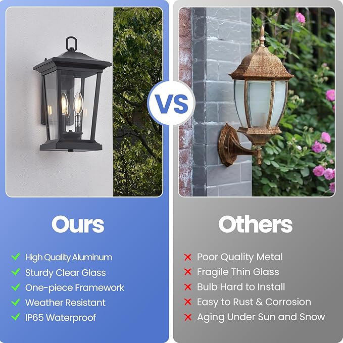 Dusk to Dawn Outdoor Wall Lantern, Large Exterior Wall Sconce Light Fixture with E12 Base, Waterproof Wall Mount Light, Outdoor Wall Light for Porch