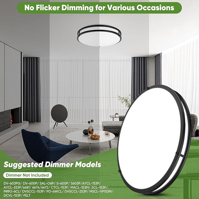 18inch 50W LED Flush Mount Ceiling Lights 5600lm Super Bright, Dimmable LED Ceiling Light Fixtures 2700K-6500K 5CCT Adjusted, 2-Pack Modern Black Light Fixture Ceiling for Living Room Bedroom Kitchen