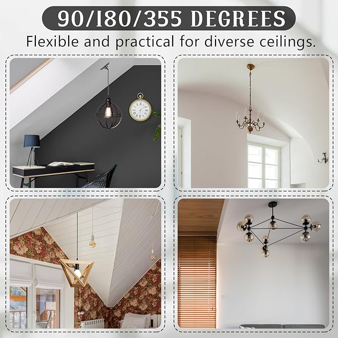 Tondiamo 4 Pcs Silver Sloped Ceiling Light Adapter 180 Degree Pendant Suspension Canopy for Chandelier Track Ceiling Lamp Pendant Vaulted Overhead Light Hanging Helper for Vaulted or Angled Overhead