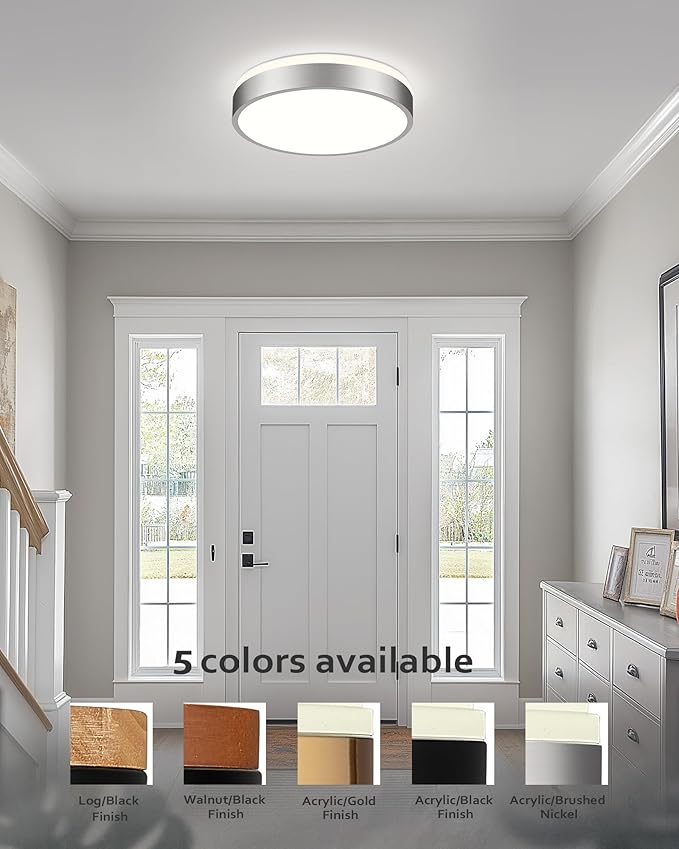 Ken & Ricky Flush Mount Ceiling Light, Dimmable Led Close to Ceiling Light Fixtures for Kitchen Bathroom Bedroom Hallway 5cct Brushed Nickel 16in 1PK