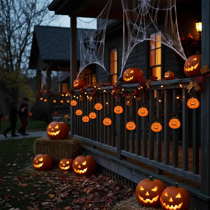 Halloween Curtain Lights,7FT Short Curtain Window Lights with 25 Light,Vintage LED Halloween Decorations Light for Indoor, Bedroom,Door,Stair,Yard, Fall Party
