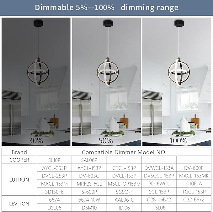 Modern LED Pendant Light Black Pendant Lights 4000K Dimmable External Glow Height Adjustable Pendant Lighting for Kitchen Island Dining Room Bedroom Living Room Foyer（3-Ring）
