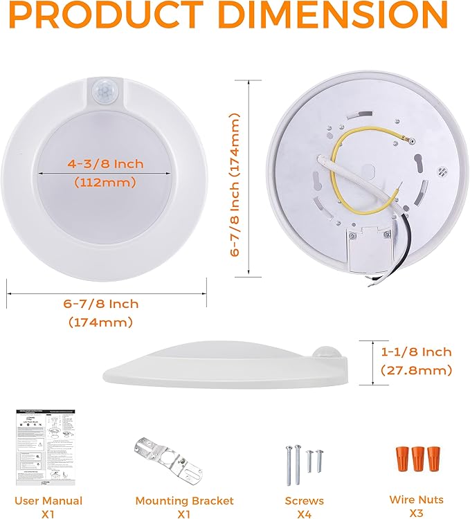 CLOUDY BAY Motion Sensor Ceiling Light Indoor,120V CRI90 10W 5000K Bright Day Light,6.5 inch LED Flush Mount Ceiling Lighting Fixture for Garage,Walk-in Closet,Attic,Pantry Wet Location White Finish
