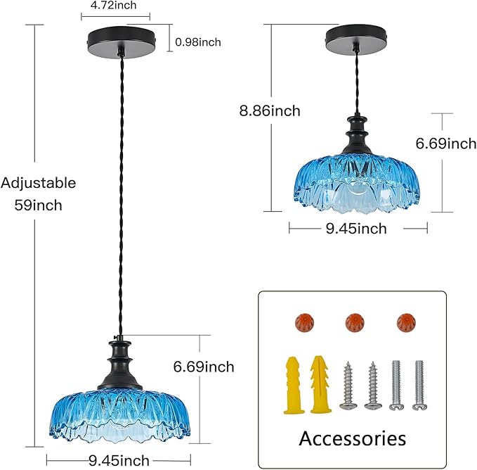 HDDFL Vintage Pendant Lights Fixture Modern Pendant Lighting Fixtures Hanging Lamp for Kitchen Island Bedroom Living Room Hallway Blue and Black