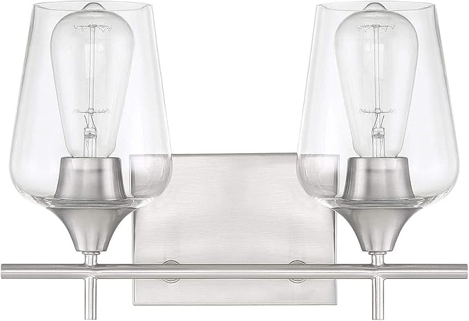 Savoy Essentials 8-4030-2-SN Octave Bohemian Clear Glass Bathroom Vanity Wall Light, 2-Light 120 Total Watts, 10" H x 14" W, Satin Nickel