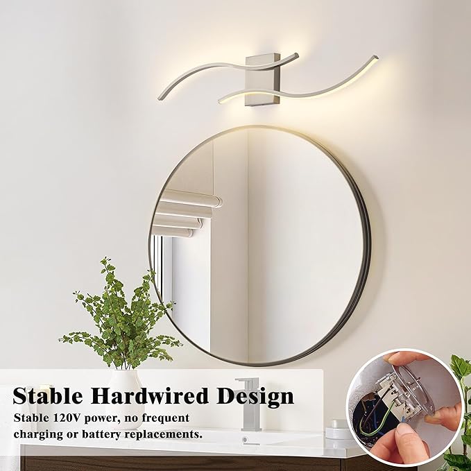 KARTOOSH 1 Pack Brushed Nickel Bathroom Vanity Lights Fixtures Over Mirror Hardwired 3CCT Dimmable Modern Wall Lights for Mirror Kitchen Living Room Cabinet Porch Hallway, 31.5 Inch