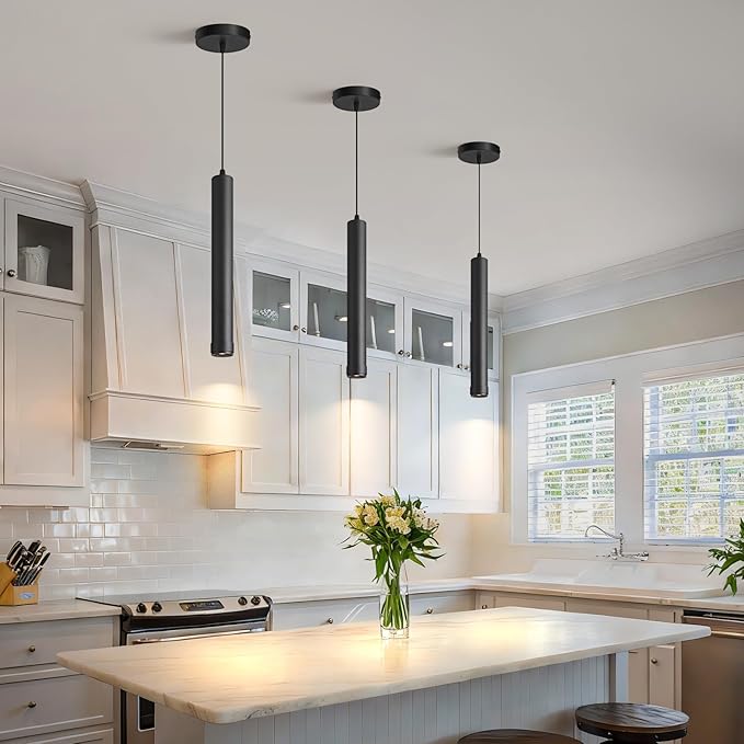 OKELI Black LED Mini Pendant Light, Dimmable Hanging Pendant with Adjustable Beam Angle, 3CCT 2700K–6000K Modern Pendant Light for Kitchen Island, Bar Counter or Bedroom, 7W 14.96", 1 Pack