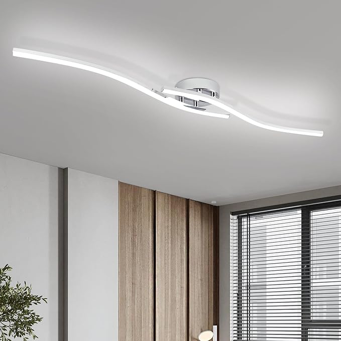 39.37Inch Linear Ceiling Light 6000K Chrome Modern Ceiling Light Fixture 28W Long Flush Mount Ceiling Lamp for Hallway, Kitchen, Bedroom, Dining Room