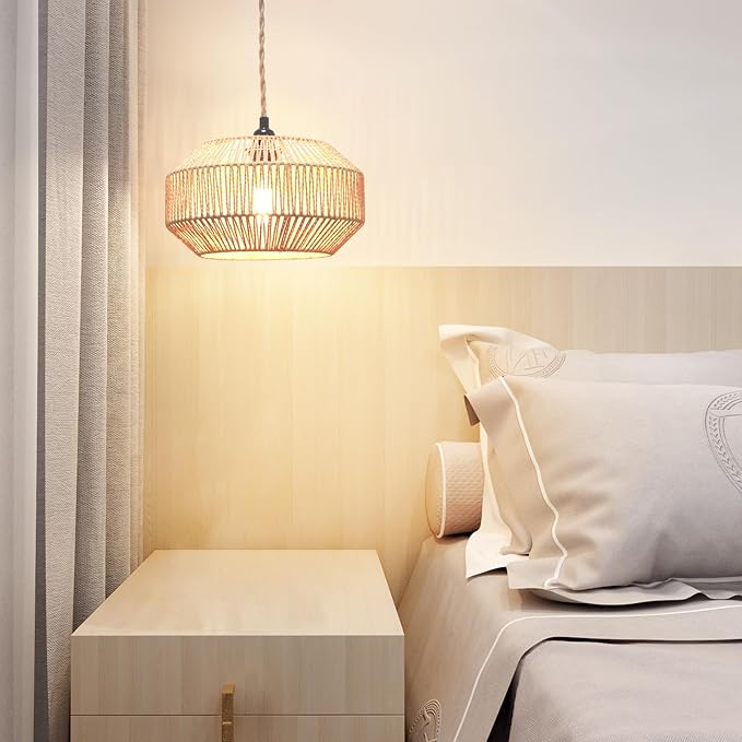 Hanging Lamp Plug in Pendant Light Rattan Hanging Lights with Plug in Cord Hanging lamp Hanging Lights with Plug in Cord Hanging lamp for Living roon