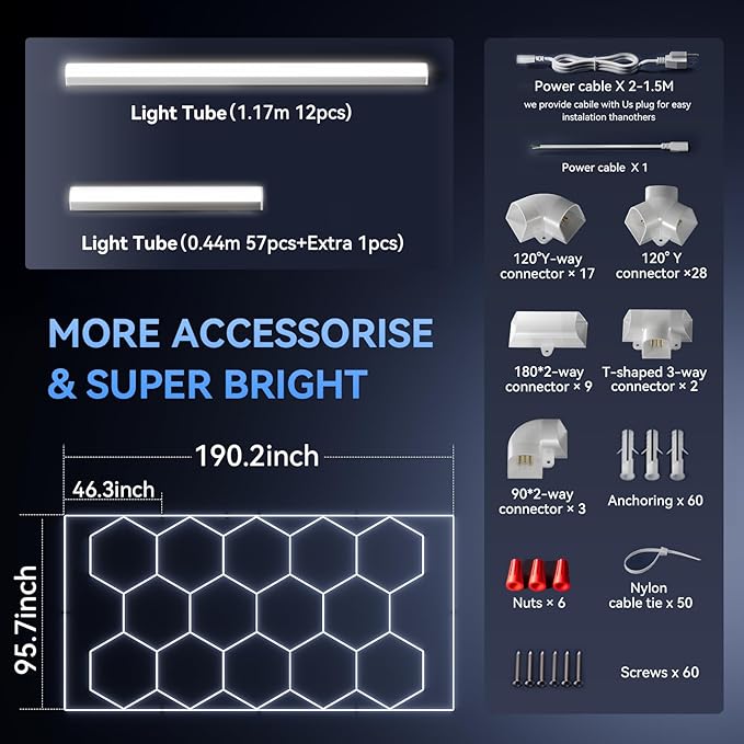 LZHOME Updated Bigger Size Hexagon LED Garage Light: Ultra-Bright Hex Ceiling Lights, Hexagon led Lights for Garage Warehouse Workshop Gym Basement