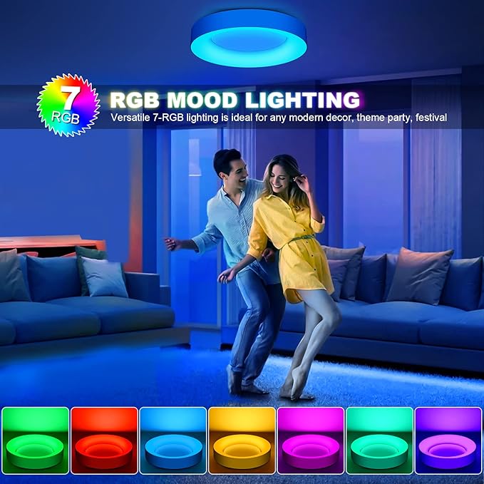 LEZOE RGB Flush Mount LED Ceiling Light Dimmable with Remote Control 11 Inch, 24W 2400lm Color Changing Ceiling Light Fixture, 3000K-6500K Ceiling Lamp for Bedroom Kitchen Hallway Party Living Room