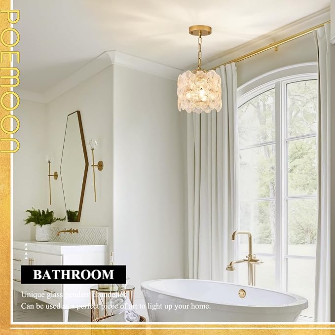 Gold Glass Pendant Light 1-Pack Modern Flower Small Ceiling Pendant Lighting 1-Light for Kitchen Island Sink Dining Room Bedroom Entryway Hallway, E26