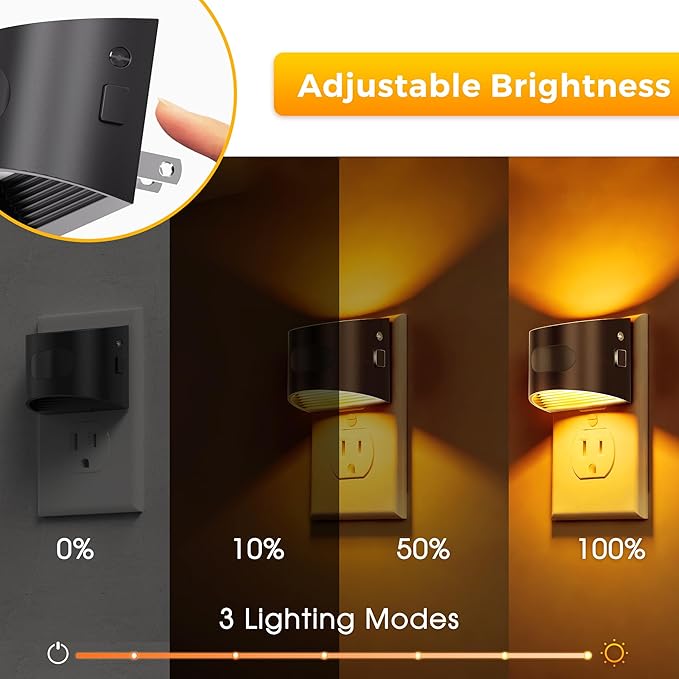 L LOHAS LED Night Light with Motion Sensor & Dusk to Dawn Sensor, Night Lights Plug into Wall with 30-100lm Adjustable Brightness, Dimmable Night Light for Bathroom Hallway, 1600K Amber, 2 Pack
