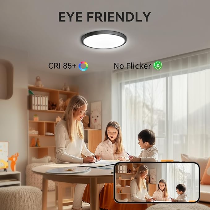 MODERN 12 Pack Super Thin 9inch 2800lm Flush Mount LED Ceiling Light Black, 5000K Daylight, Undimmable Ceiling Light Surface Mount for Bedroom, Living Room, Dining Room, Garage, Office