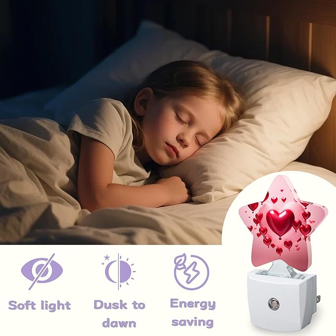 Hearts Night Lights Plug Into Wall Decorative, Nightlight with Dusk Sensor for Bathroom,Kitchen,Entryway,Room Accent,Gifts