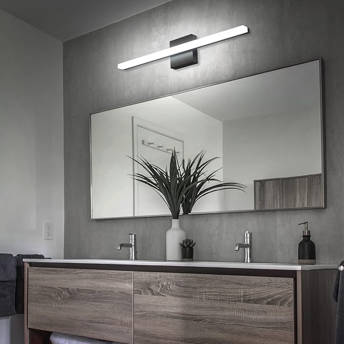 Combuh Bathroom Light Fixtures Dimmable Black Vanity Lights Bar 24 Inch 14W Bathroom Lights Over Mirror ip44 Wall Sconces Daylight White 6000K