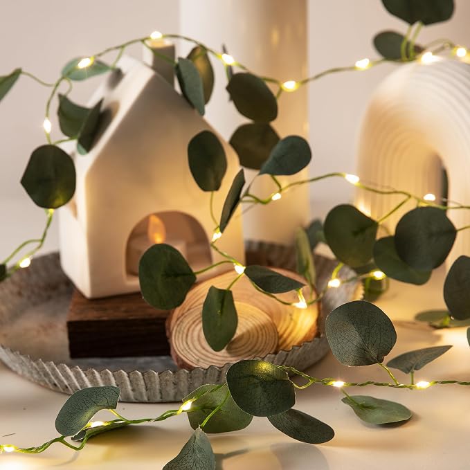 Vine with Fairy Lights, 2 Pack 40 LEDs Vine Lights Eucalyptus Battery Operated Indoor String Lights, Artifical Garland Leaf Fairy Light Wall Wedding Garden Dorm Bedroom Decor