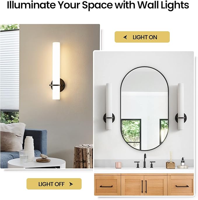 AIJIASI Black Wall Sconces Set of 2, 18 Inch Bathroom Sconces with Acrylic Shade 18W 3000K LED Dimmable Modern Wall Sconces Wall Lights for Bedroom Living Room Hallway Stairway
