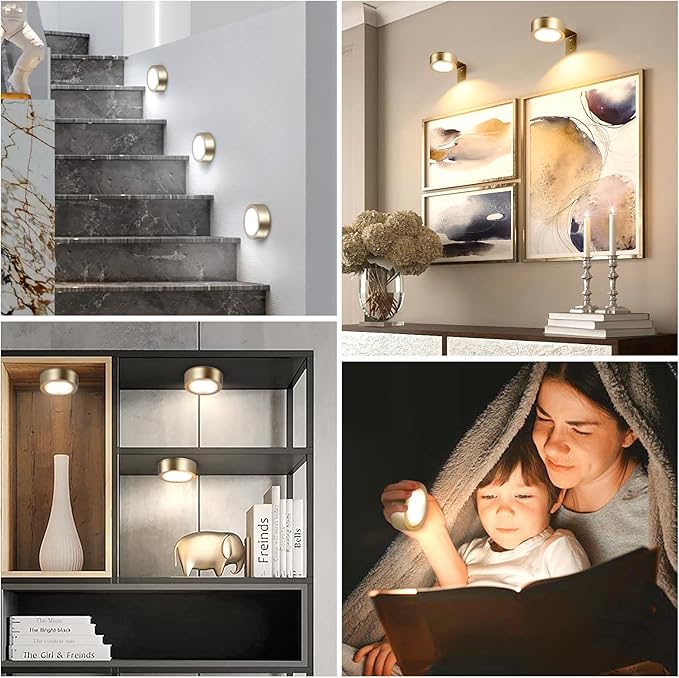 KELUOLY 4-Pack Picture Light Battery Operated Painting Lights for Wall, Magnetic LED Display Art Light with Remote, Dimmable and Timer Portrait Light for Art Frame Artworking, Wall Decor Puck Light