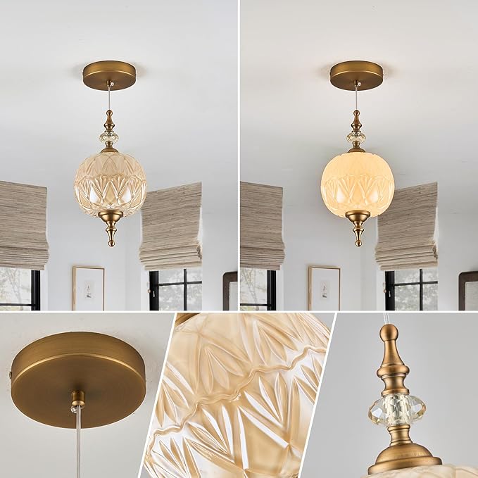 Vintage White Glass Pendant Light Fixture E26 Bulb for Bedroom Living Room Dining Room Kitchen Island Hallway