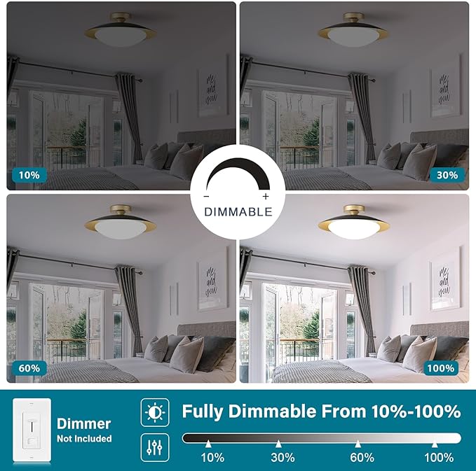 Dimmable Modern Semi Flush Mount Ceiling Light Fixture,Small Black and Gold LED Glass Shade Kitchen Ceiling Lights,5CCT In One Light Fxiture for Hallway Entryway Bedroom Laundry Room Foyer(15.75in)