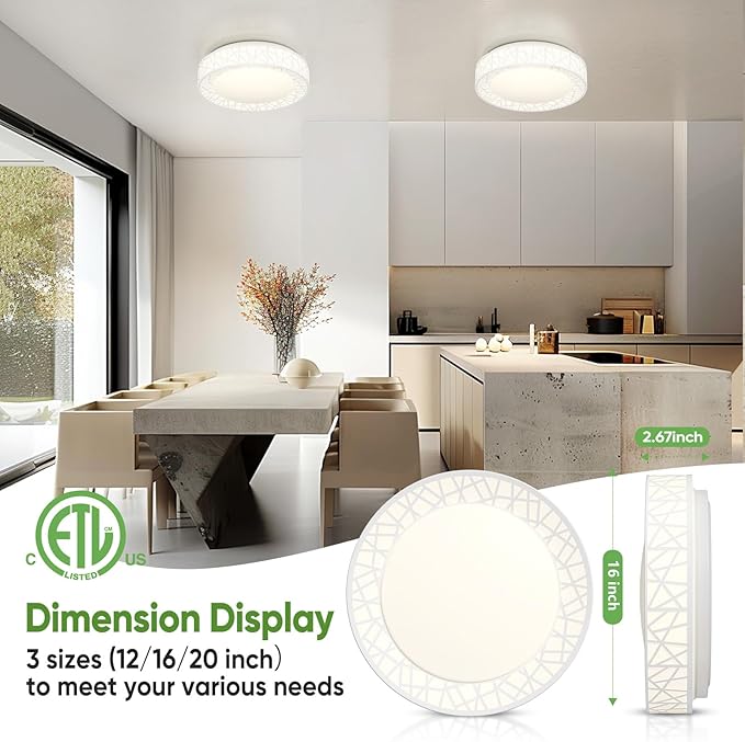 Lightania 16 Inch Flush Mount Ceiling Light, Modern White LED Ceiling Light Fixture, 28W 2800LM 2700-6500K Adjustable, Dimmable Ceiling Lights for Bedroom, Kitchen, Hallway, Bathroom, ETL