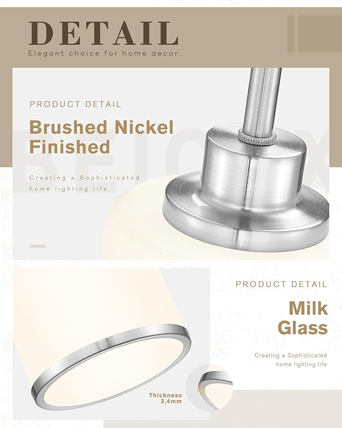 Beionxii Brushed Nickel Pendant Lights Kitchen Island, Hanging Lights Fixtures with Milk Glass, Kitchen Pendant Lighting Over Island, Hanging Lights for Sink, Dining Room, Entryway, BX-PL02BN