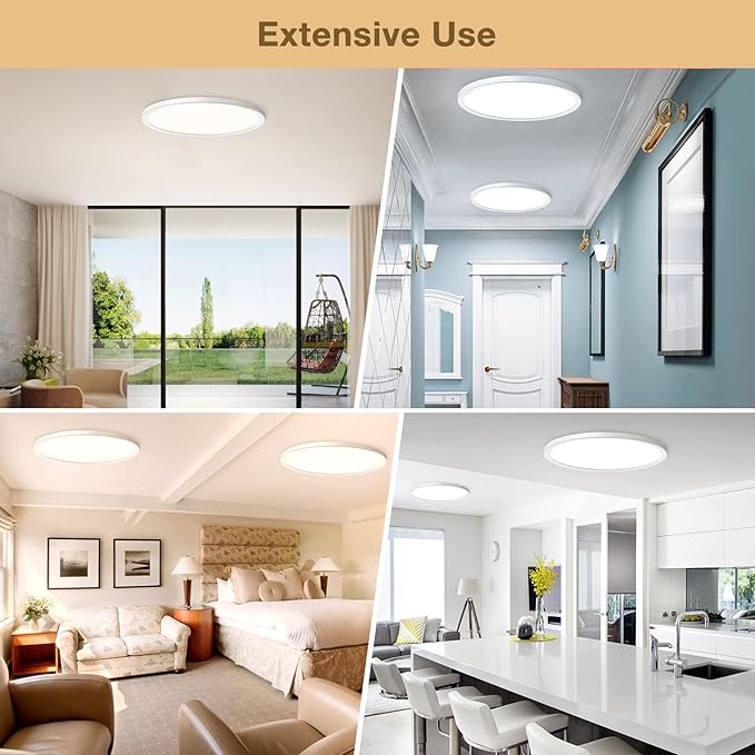 LED Flush Mount Ceiling Lights Dimmable 12Inch 3200LM 24Watt, 3000K 4500K 6000K, Low Profile Surface Mount Super Slim Light Fixtures, Thin Flat LED Panel Lights for Bedroom Bathroom Hallway, 4 Packs