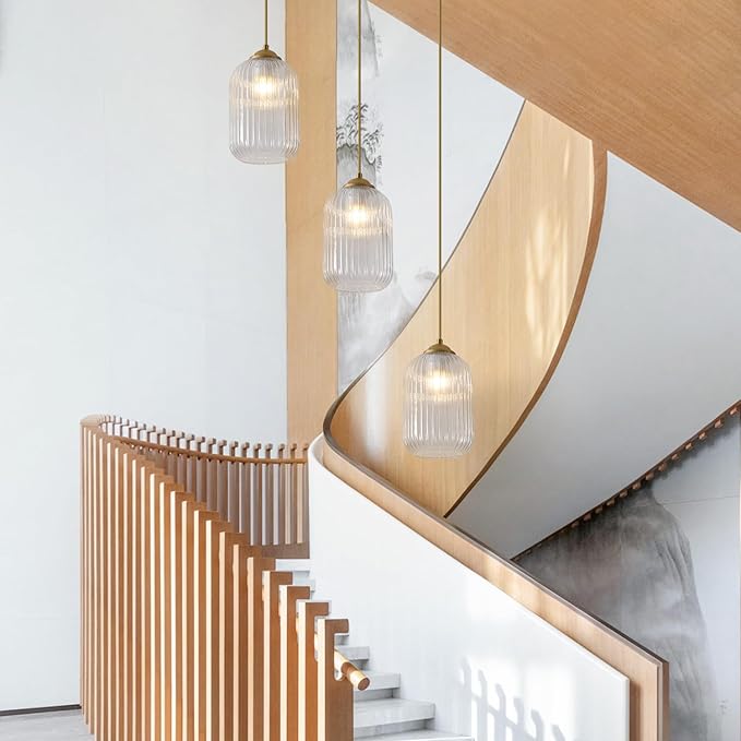 1 Light Mid Century Brushed Gold Pendant Lights Kitchen Island Modern Pendant Ceiling Light Clear Glass Hanging Lamp Mini Vintage Brass Hanging Light Fixture for Dining Room Bedroom MPL30-A