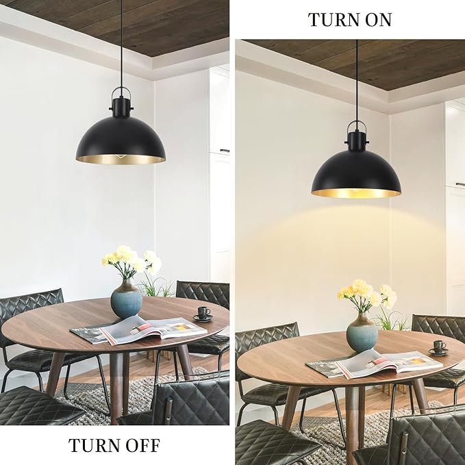 Black Pendant Light 2 Pack, 11.8 Inch Pendant Lights Kitchen Island, Dome Pendant Lights, Farmhouse Pendant Light for Kitchen Island, Dining Room, Living Room
