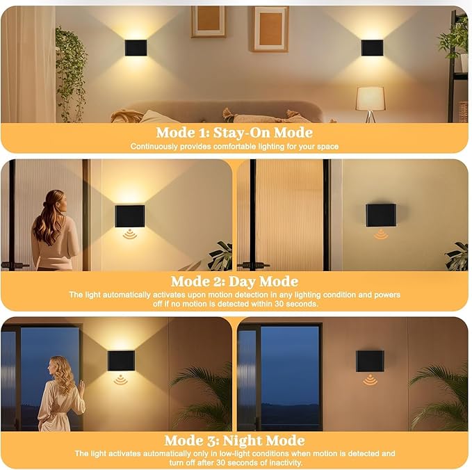 Motion Sensor Wall Sconces Indoor Set of 4, 6000mAh Wireless Rechargeable Battery Operated LED Wall Sconce Up & Down with Touch & Remote Control, Battery Powered Magnetic Wall Lamps with 3CCT, Black
