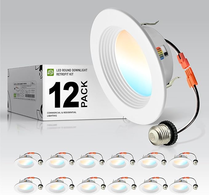 ASD 12 Pack 4 Inch Retrofit LED Recessed Light - 10W 2700K-5000K 849LM Retrofit LED Recessed Lighting 4 Inch, Dimmable Recessed Lights, Wet Rated Baffle Trim Can Lights, ETL, Energy Star