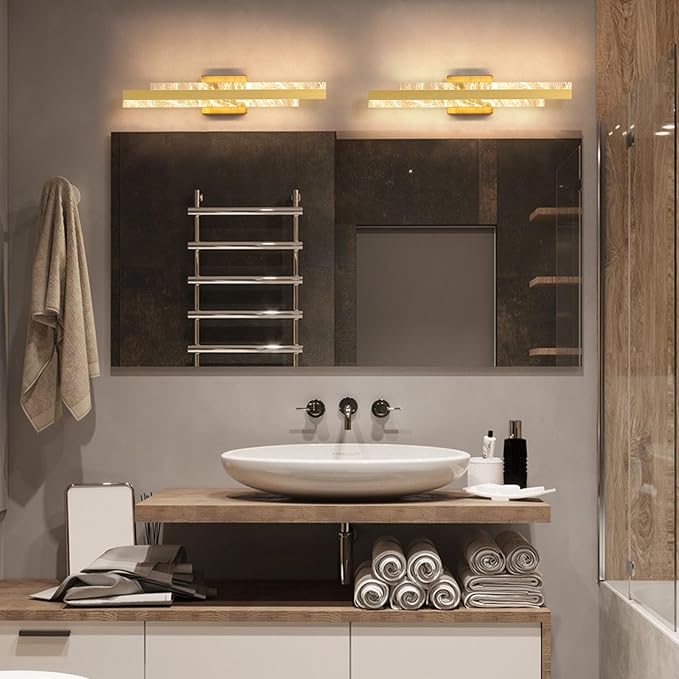 Modern Bathroom Vanity Light: Brushed Gold 24 inch 28W Dimmable LED Bath Bar Light Fixtures Over Mirror - Wall Sconce Picture Lights for Paintings Cabinets Bedroom 3000k